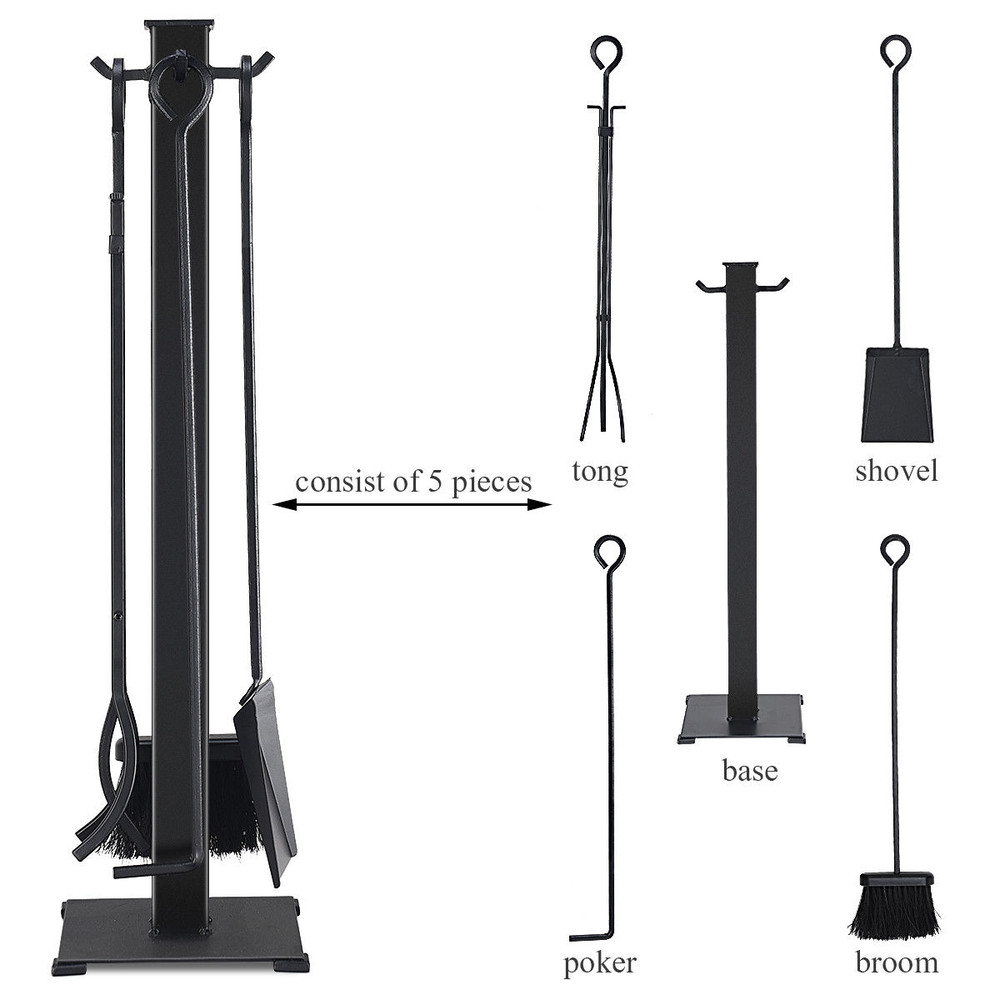 Fireplace Tool Set 5Piece Iron Fire Place Tools With Stand 6