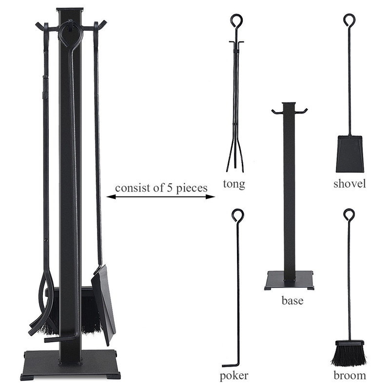 Fireplace Tool Set 5Piece Iron Fire Place Tools With Stand 6