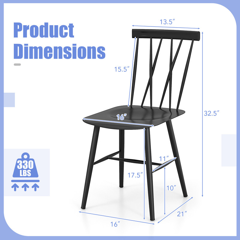 Set of 2 Modern Dining Chairs with Backrest, Sturdy Metal Stackable Chairs