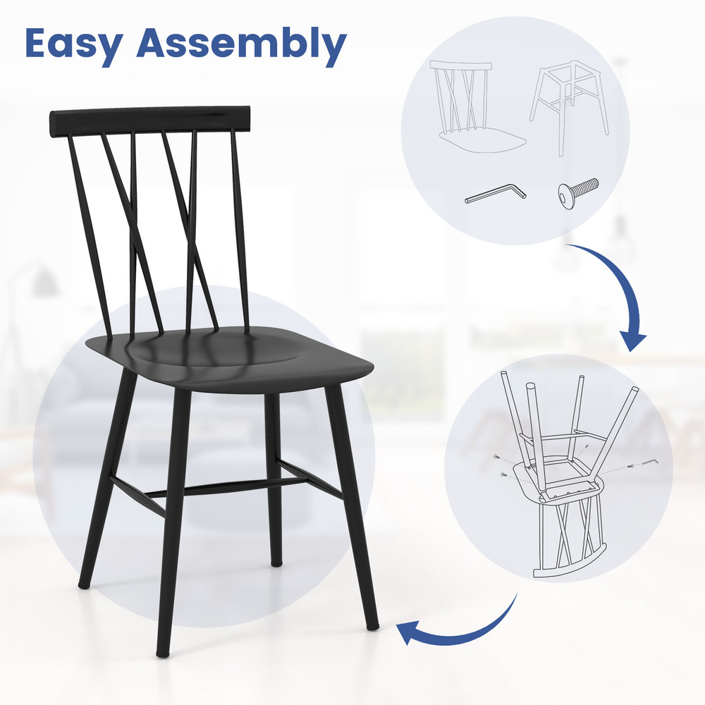 Set of 2 Modern Dining Chairs with Backrest, Sturdy Metal Stackable Chairs