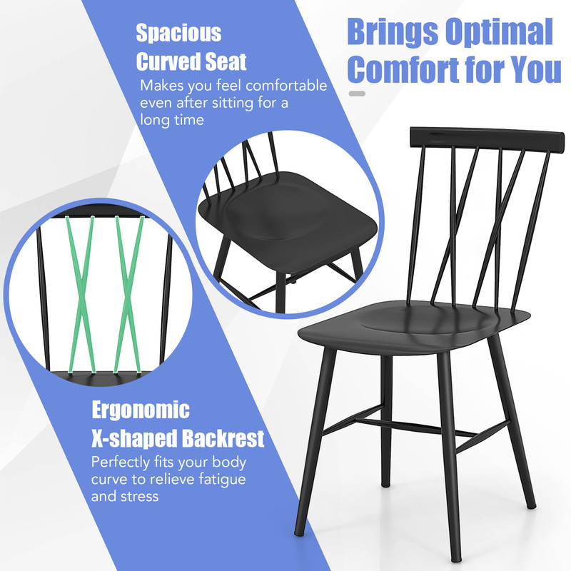 Set of 2 Modern Dining Chairs with Backrest, Sturdy Metal Stackable Chairs