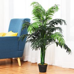 artificial areca palm, 3.5 foot silk decorative tree with natural basket planter