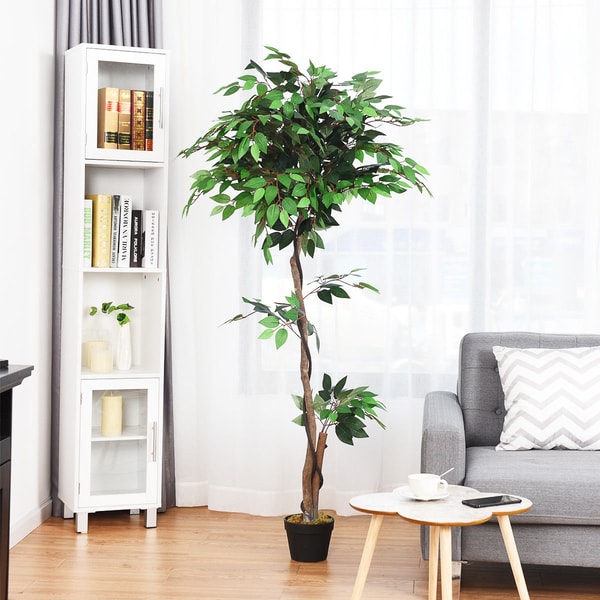 55 Ft Artificial Ficus Silk Tree With Natural Wood Trunks Realistic Indoor Plant 1
