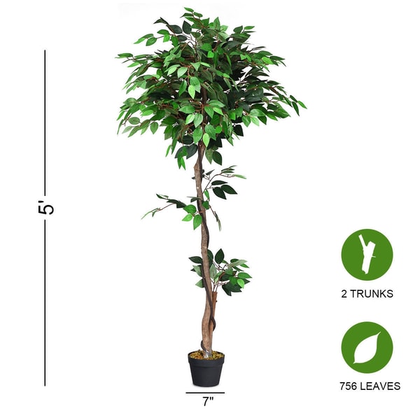 55 Ft Artificial Ficus Silk Tree With Natural Wood Trunks Realistic Indoor Plant 4