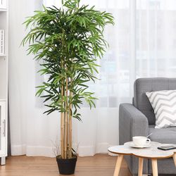artificial bamboo silk tree 5 feet tall, realistic indoor-outdoor decorative plant