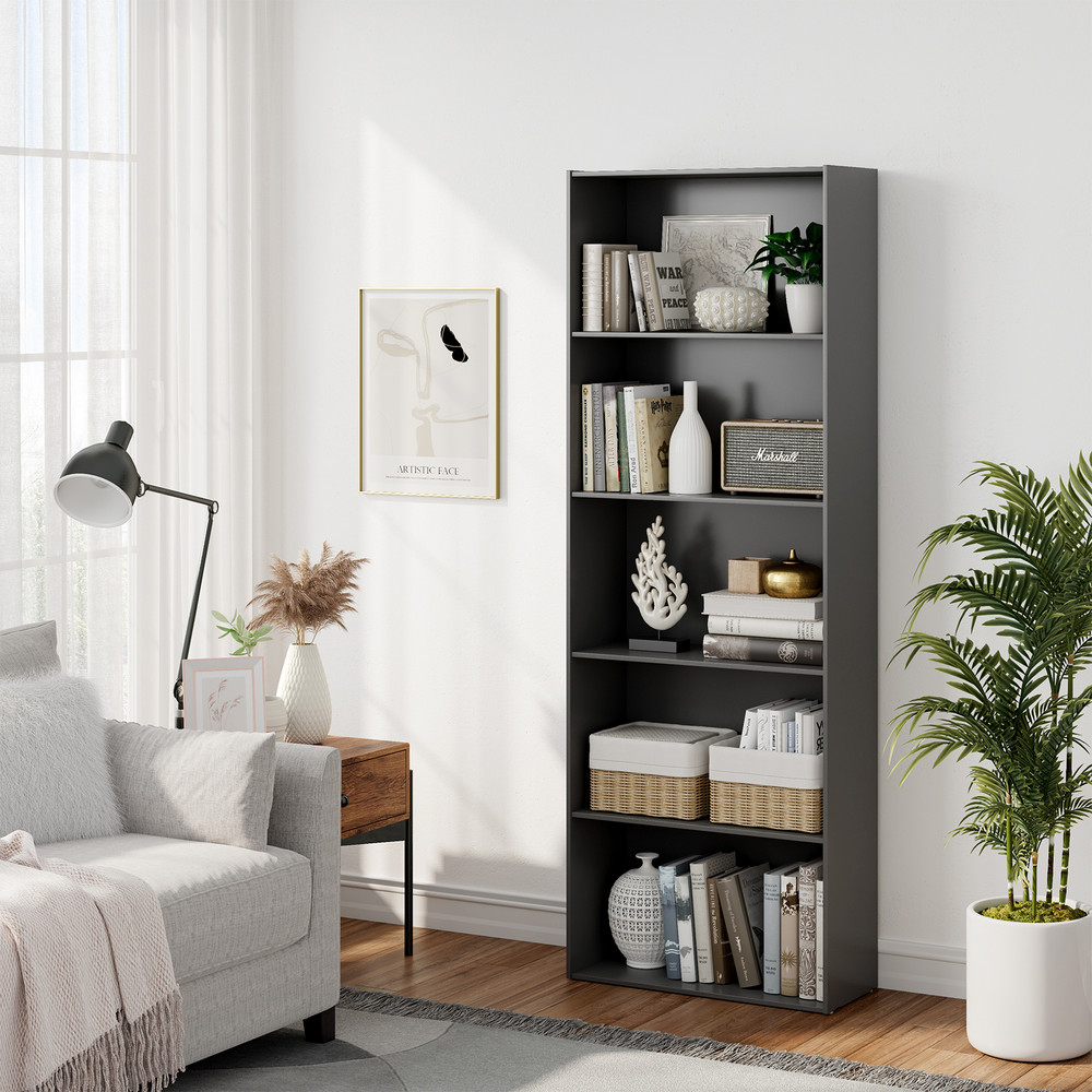 MultiPurpose 5Shelf Wood Bookcase Stylish  Functional Home Office Storage Solution 0