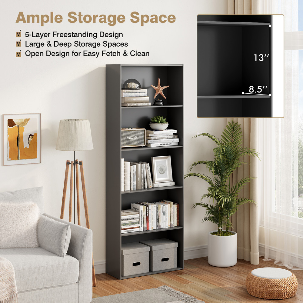 MultiPurpose 5Shelf Wood Bookcase Stylish  Functional Home Office Storage Solution 3