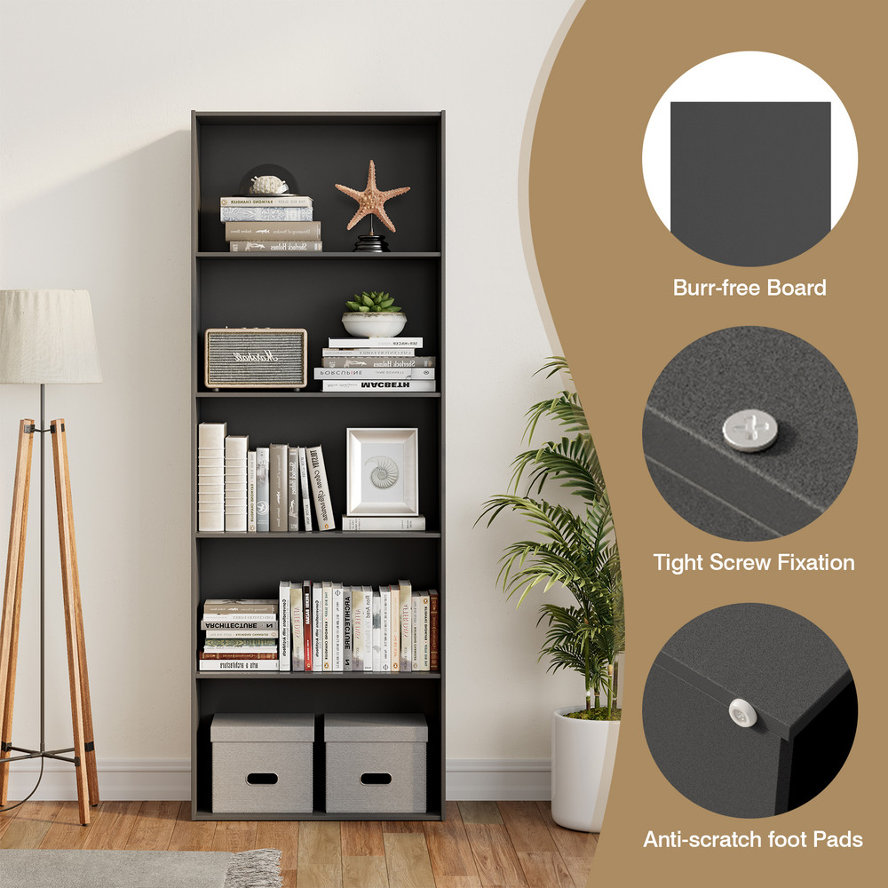 MultiPurpose 5Shelf Wood Bookcase Stylish  Functional Home Office Storage Solution 7