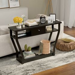elegant entryway console table with storage drawer & shelf, space-saving hall table