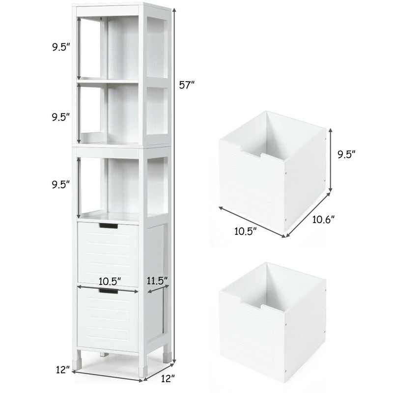 5Tier Bathroom Storage Cabinet With 2 Drawers Multifunctional Floor Organizer 5