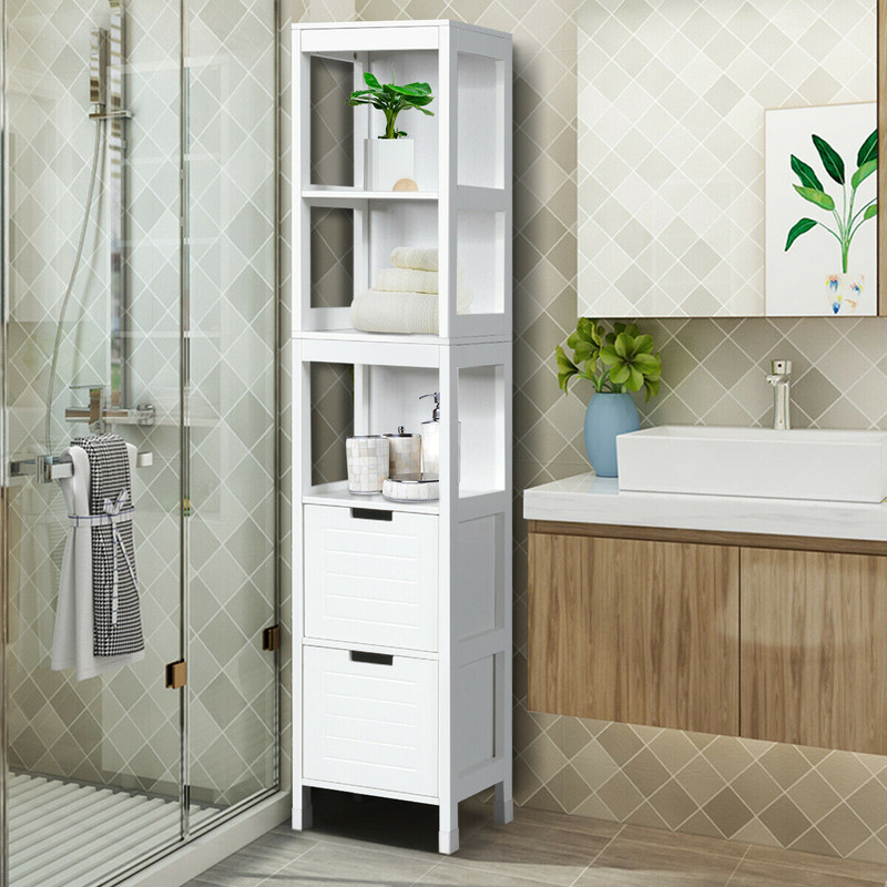 5Tier Bathroom Storage Cabinet With 2 Drawers Multifunctional Floor Organizer 2