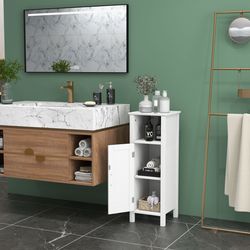 2-tier bathroom storage organizer with cabinet, space-saving design