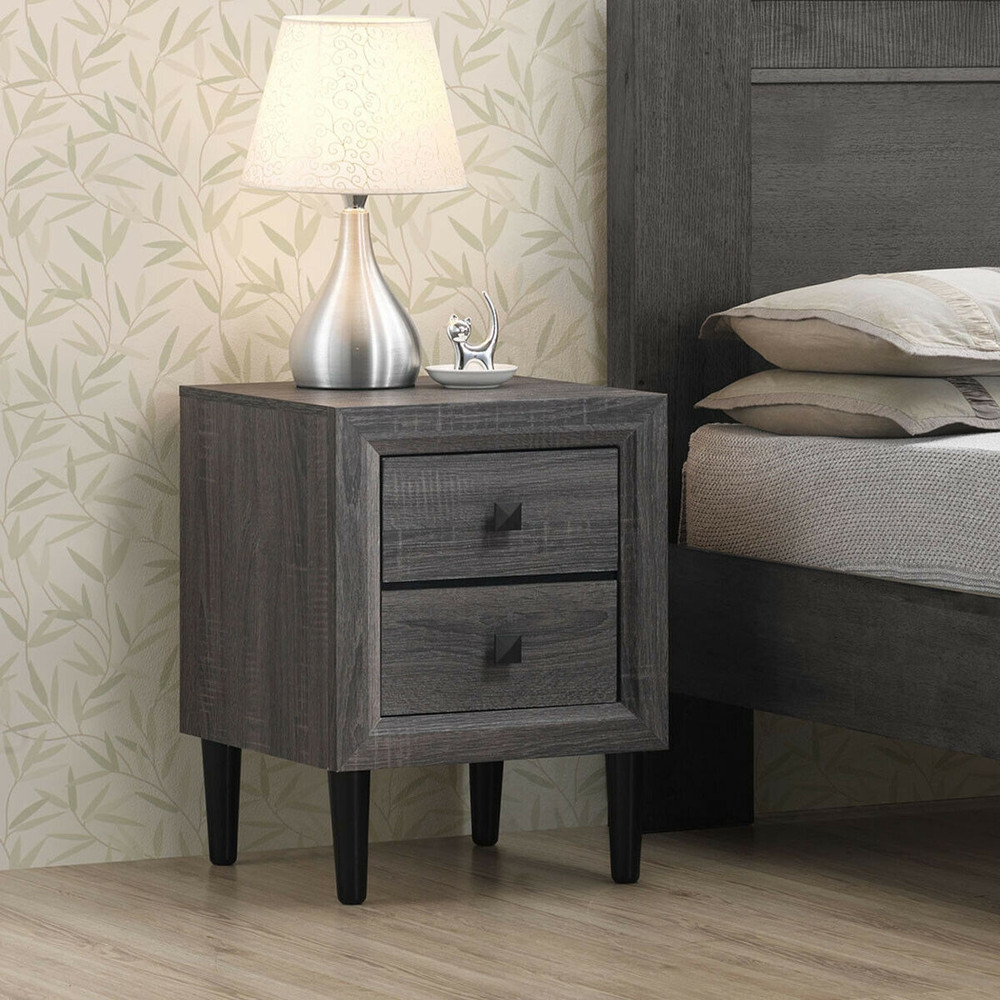 Retro Bedside Nightstand With 2 Drawers Multipurpose Vintage Storage 0