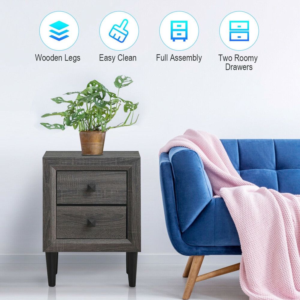 Retro Bedside Nightstand With 2 Drawers Multipurpose Vintage Storage 2