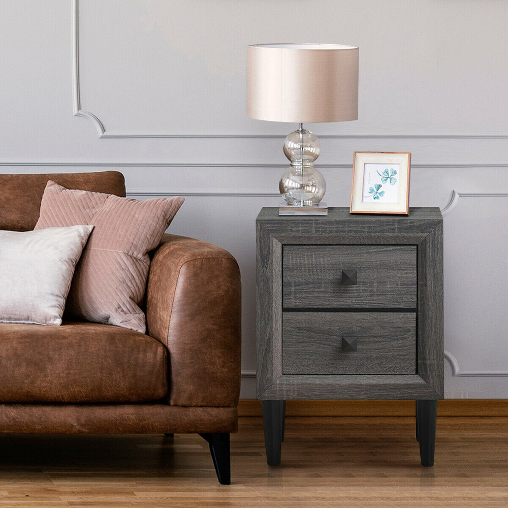 Retro Bedside Nightstand With 2 Drawers Multipurpose Vintage Storage 1