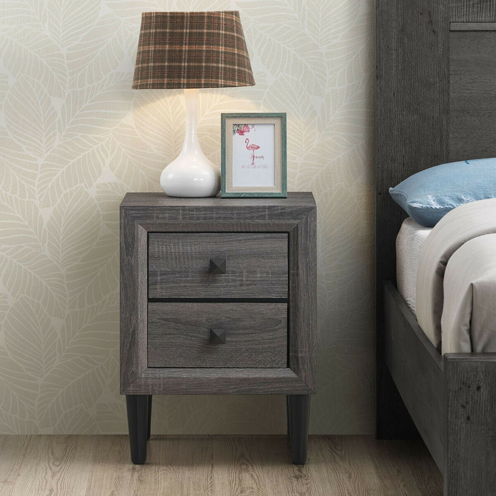 Retro Bedside Nightstand With 2 Drawers Multipurpose Vintage Storage 7