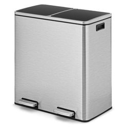 stainless steel dual step trash can, double bucket pedal recycling bin with silent lid, removable inner bins