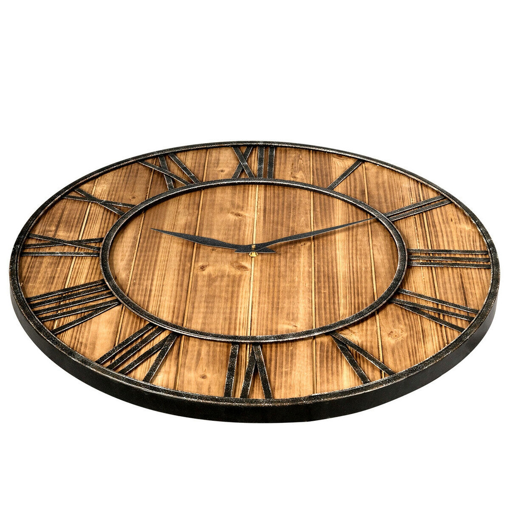 Large Silent Wooden Wall Clock Decorative Round Clock With Battery Operation Rustic Farmhouse Style 7