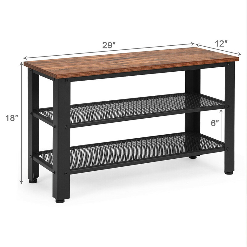 Brown Industrial Shoe Bench Shoe Rack With Storage Shelves For Entryway Hallway Mudroom And Closet  3