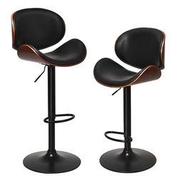 modern set pu leather adjustable swivel bar stools, counter height chairs with curved footrest & back support