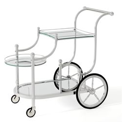 luxury kitchen rolling bar cart with mirrored tempered glass shelves, mobile beverage & wine cart for restaurant, home