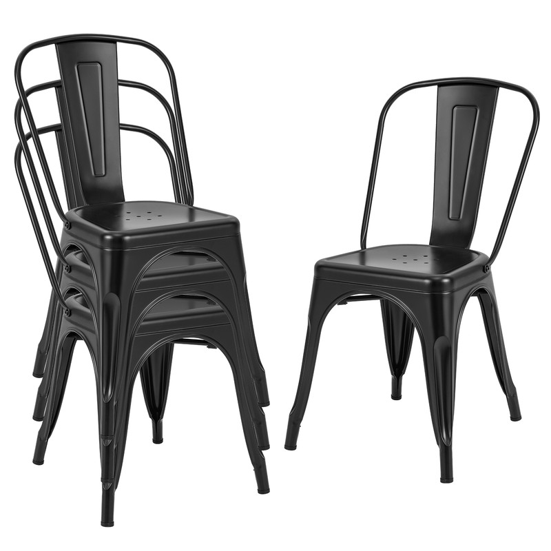 Stackable Metal Dining Chairs Modern Industrial Bar Stools With Removable Backs Foot Pads For Kitc 7