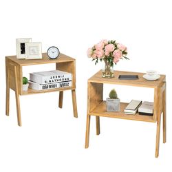 bamboo nightstands and sofa tables with storage shelf, stackable side tables for bedroom, living room, and home decor