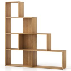 modern l-shaped bookshelf, stair step bookcase with open display cubes for home, office & bedroom storage decor