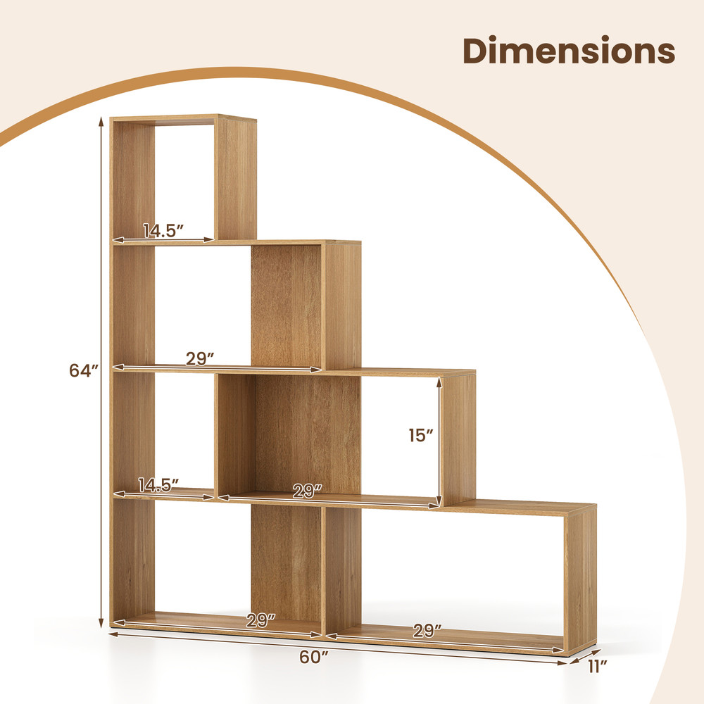 Modern LShaped Bookshelf Stair Step Bookcase With Open Display Cubes For Home Office  Bedroom Stora 6