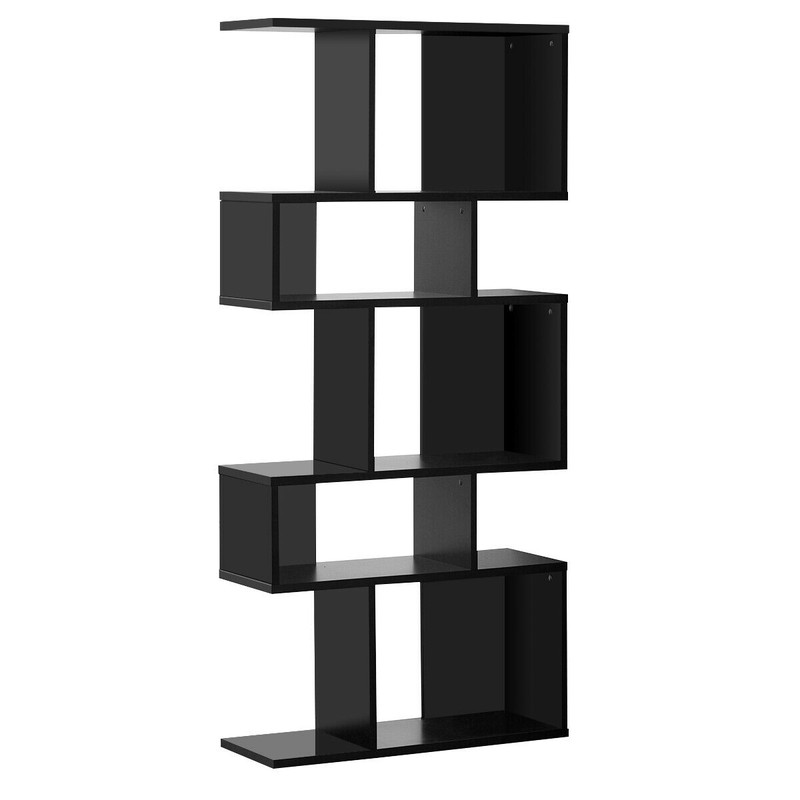 5-Tier Wood Geometric Bookshelf, Unique S-Shaped Design for Modern Spaces