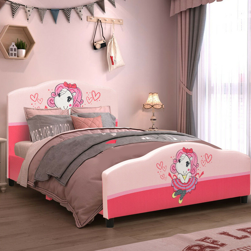Girls Upholstered Toddler Bed With Platform Base Stylish Pattern Bed For Kids 1