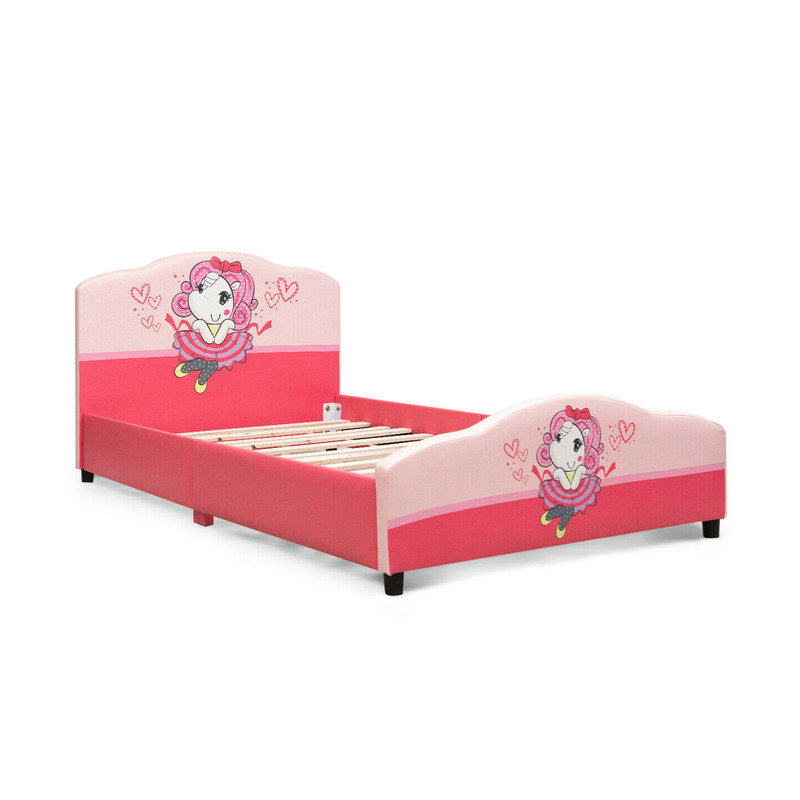 Girls Upholstered Toddler Bed With Platform Base Stylish Pattern Bed For Kids 5