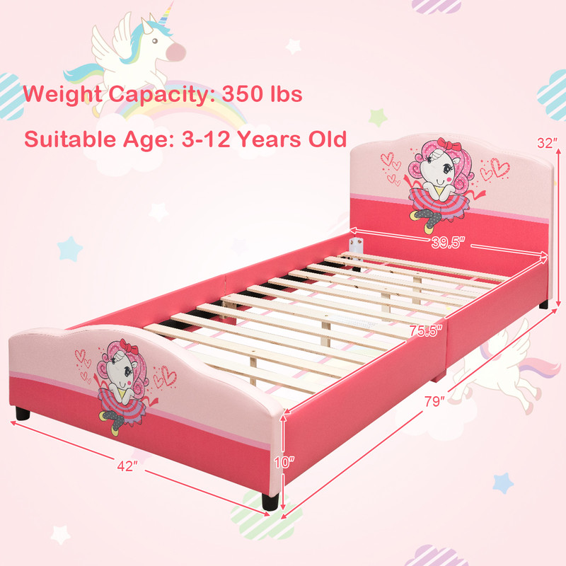 Girls Upholstered Toddler Bed With Platform Base Stylish Pattern Bed For Kids 6