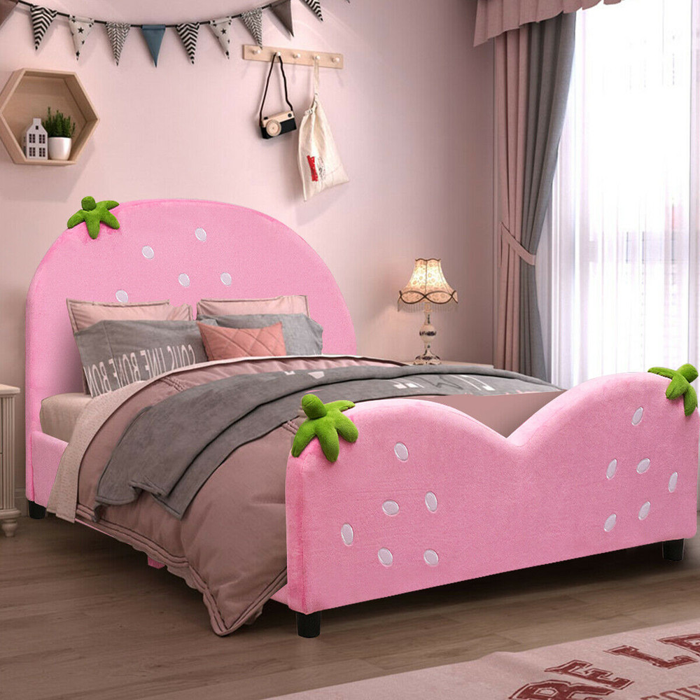 Berry Pattern Toddler Bed for Girls & Boys, Soft Upholstered Kids Bed