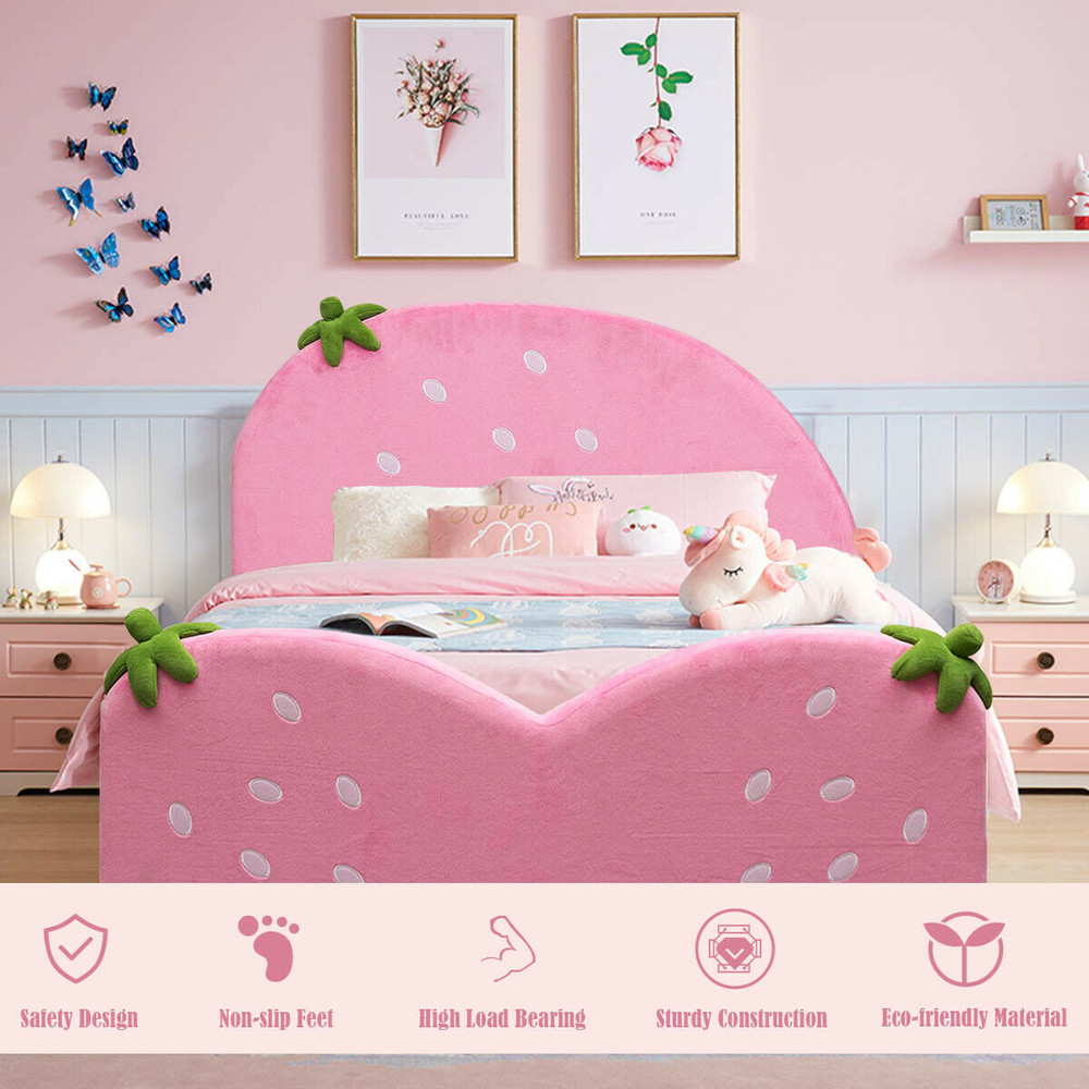 Berry Pattern Toddler Bed for Girls & Boys, Soft Upholstered Kids Bed