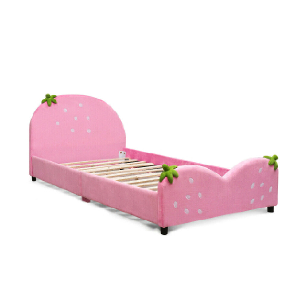 Berry Pattern Toddler Bed for Girls & Boys, Soft Upholstered Kids Bed