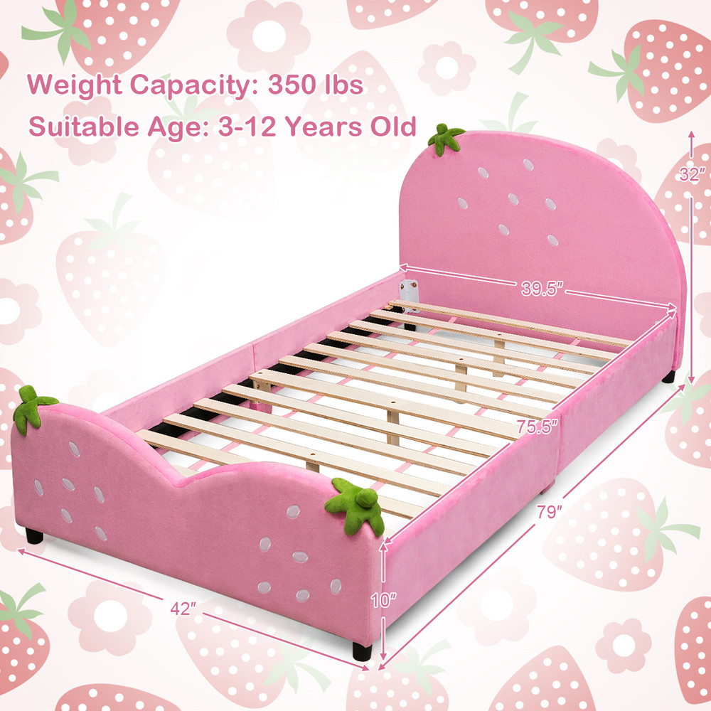Berry Pattern Toddler Bed for Girls & Boys, Soft Upholstered Kids Bed