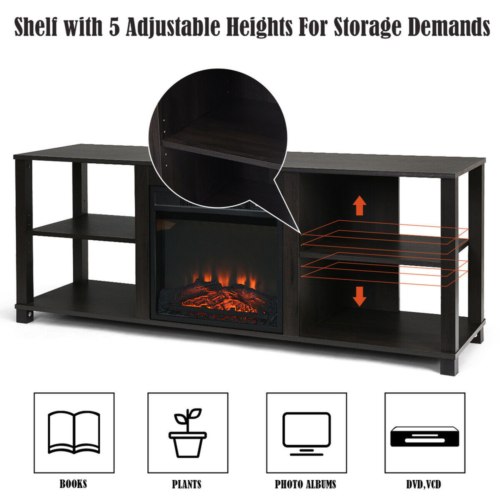 2Tier TV Stand With Storage Cabinet Adjustable Shelves Media Console Organizer 3