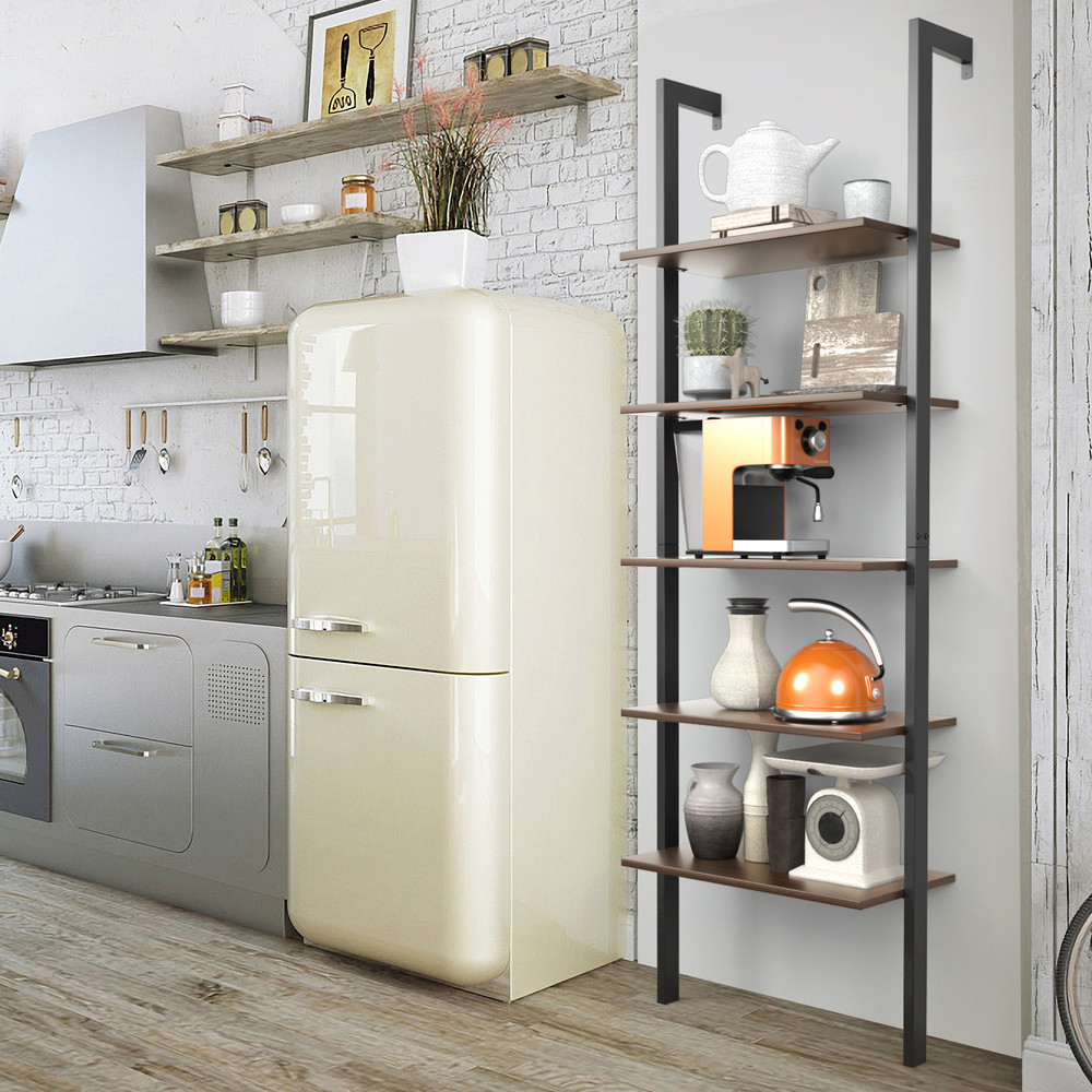 5-Tier Wood Look Ladder Shelf with Metal Frame, Stylish Home Storage Solution