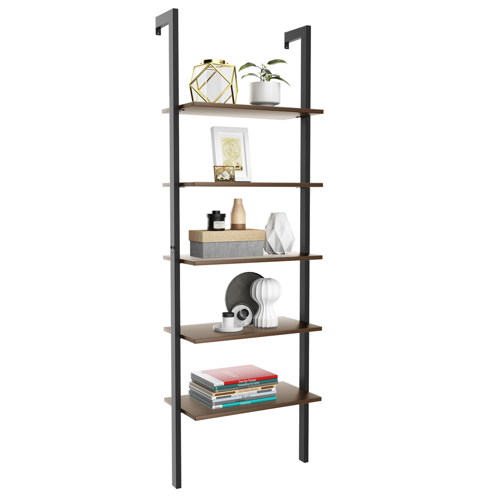 5-Tier Wood Look Ladder Shelf with Metal Frame, Stylish Home Storage Solution