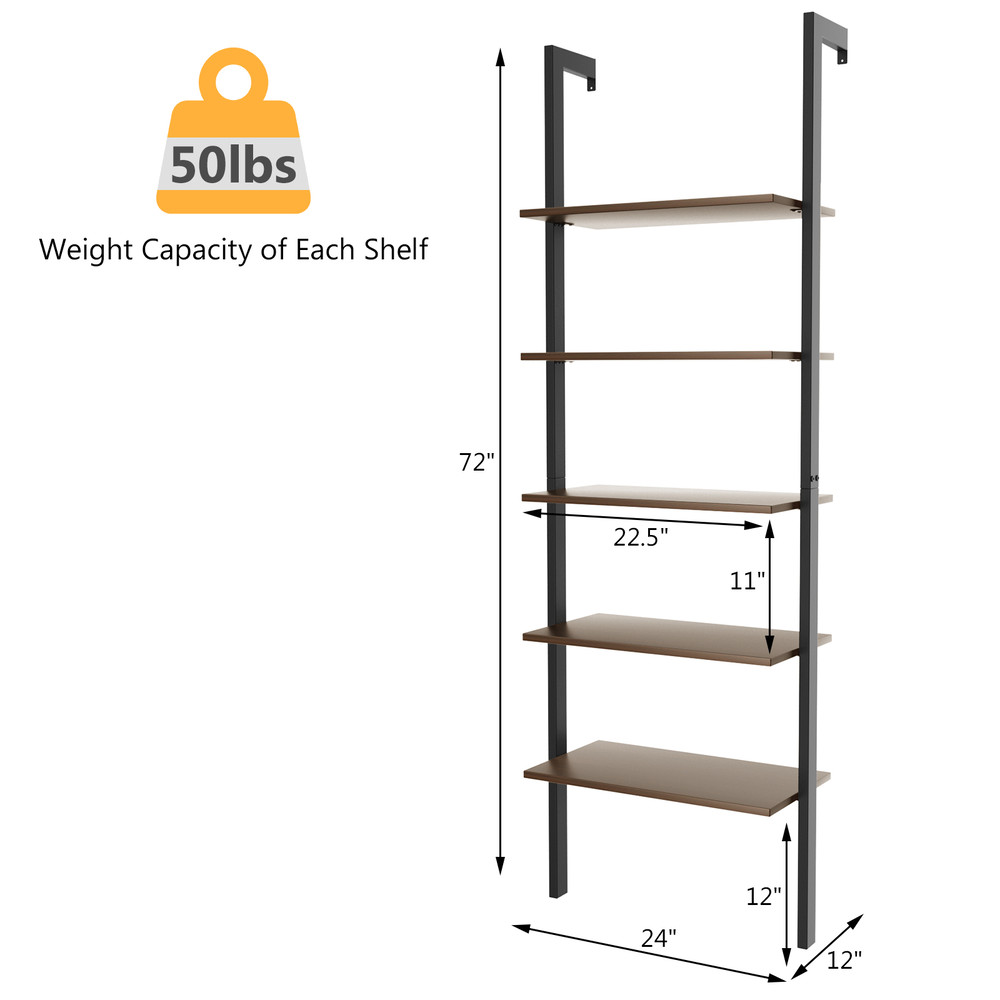 5-Tier Wood Look Ladder Shelf with Metal Frame, Stylish Home Storage Solution
