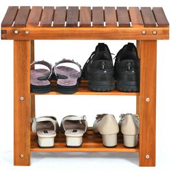 3-tier wood shoe rack & bench, 19-shoe storage organizer for boots & sneakers