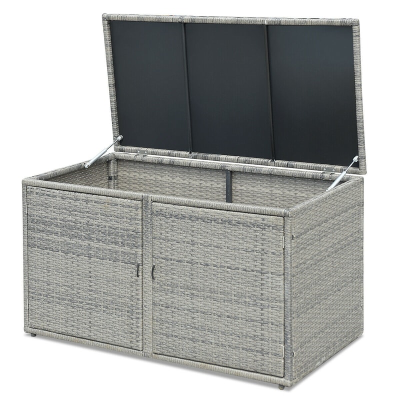 88 Gallon Garden Patio Rattan Storage Container Box – Heavy-Duty Outdoor Storage with Shelves