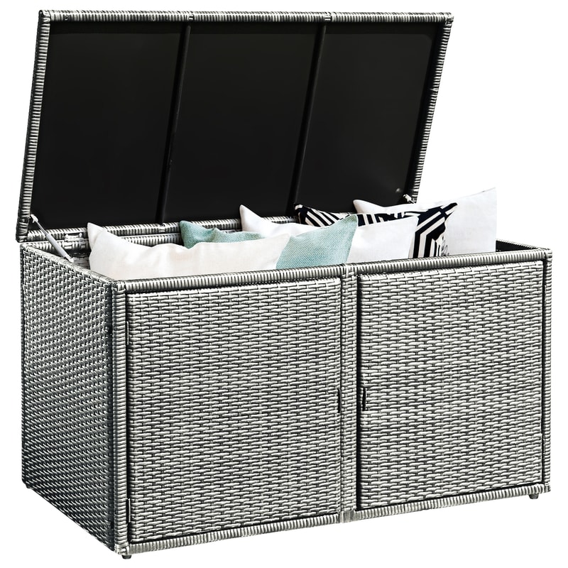88 Gallon Garden Patio Rattan Storage Container Box – Heavy-Duty Outdoor Storage with Shelves