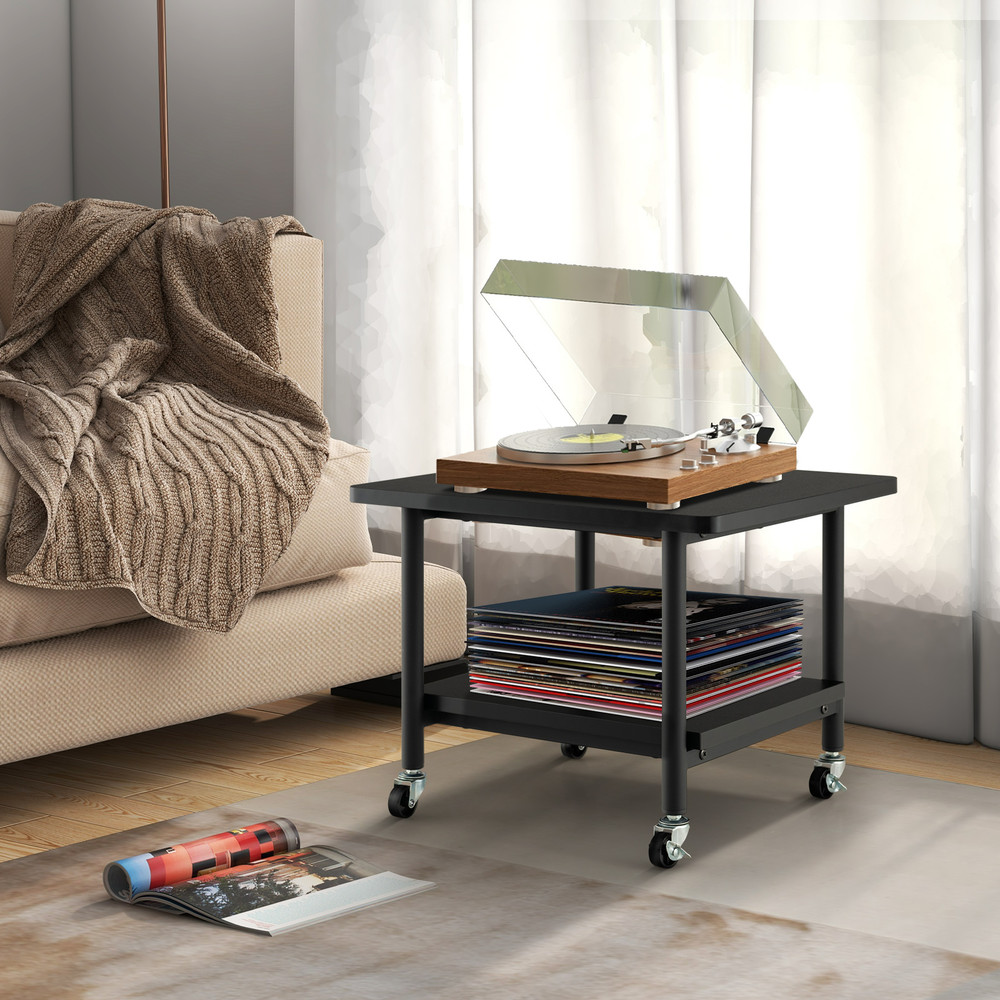 Under Desk Printer Stand with Storage Shelf & Lockable Wheels – Heavy-Duty Mobile Printer Cart with 360° Swivel Casters