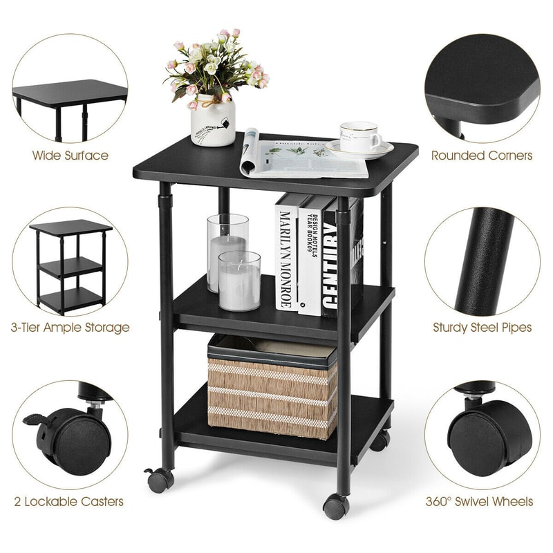 3-Tier Adjustable Printer Stand with 360-Degree Swivel Casters – Mobile & Sturdy Office Cart