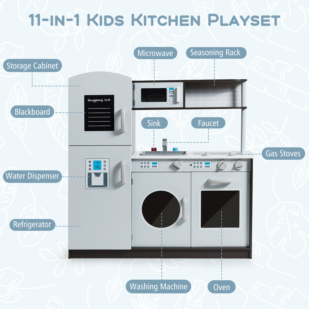 Kids Pretend Play Kitchen Cooking Set with Simulated Sound, Toy Stove Sink Oven Refrigerator for Toddlers
