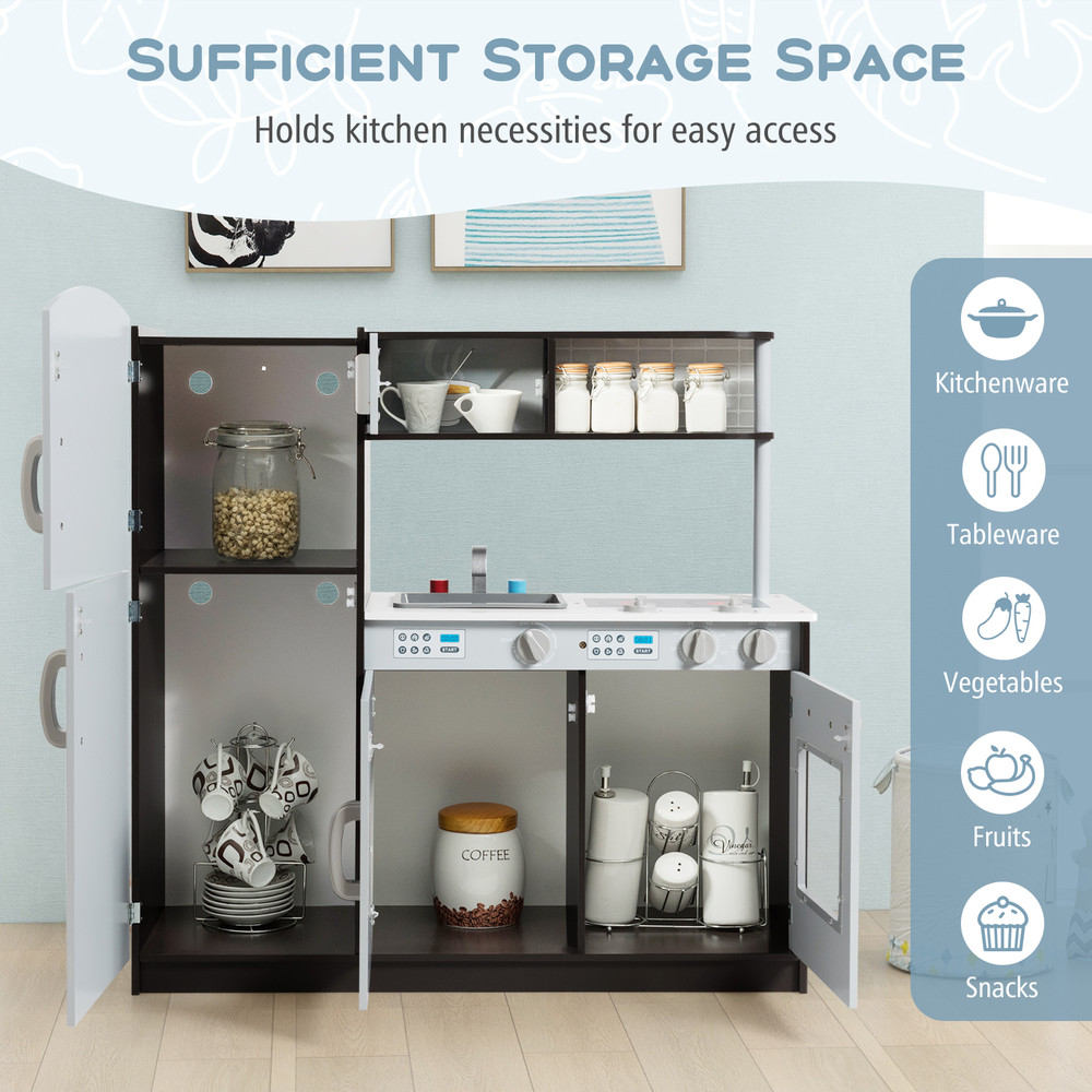 Kids Pretend Play Kitchen Cooking Set with Simulated Sound, Toy Stove Sink Oven Refrigerator for Toddlers