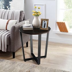 2-tier round end table with storage shelf and metal frame for living room bedroom office side nightstand