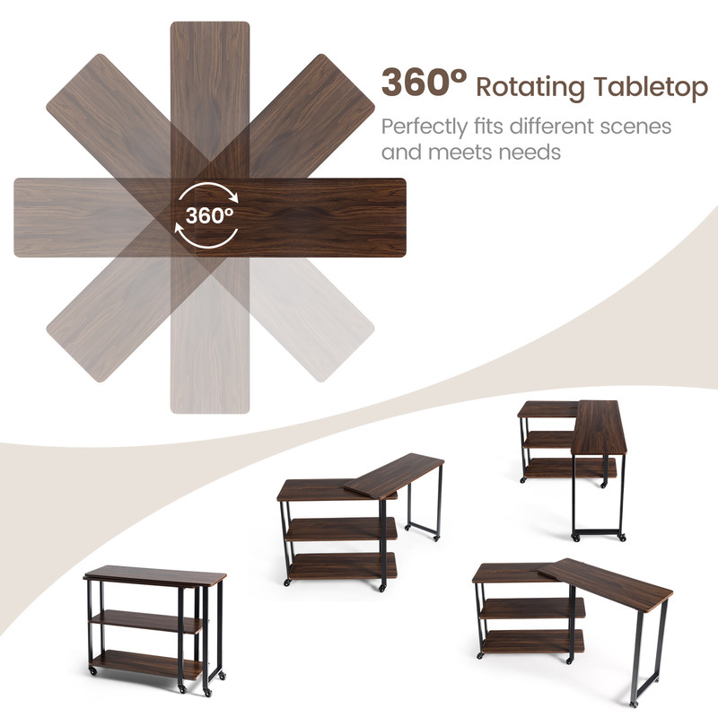 360° Free Rotating Sofa Side Table with Swivel and Sliding Tabletop, Mobile C-Shaped End Table with Storage Shelves